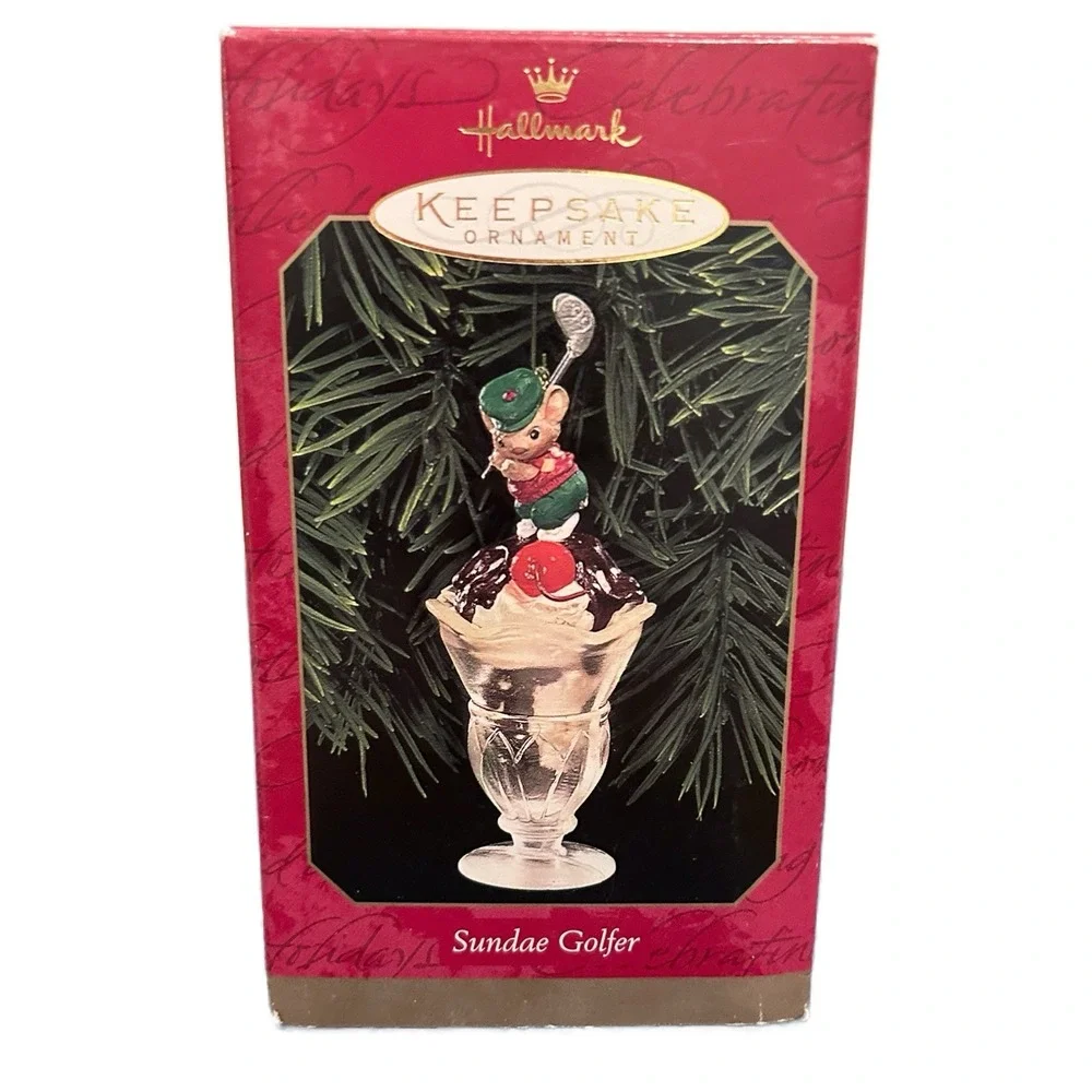 Vintage 1999 Hallmark Keepsake Ornament Sundae Golfer Mouse Golf Ice Cream w Box